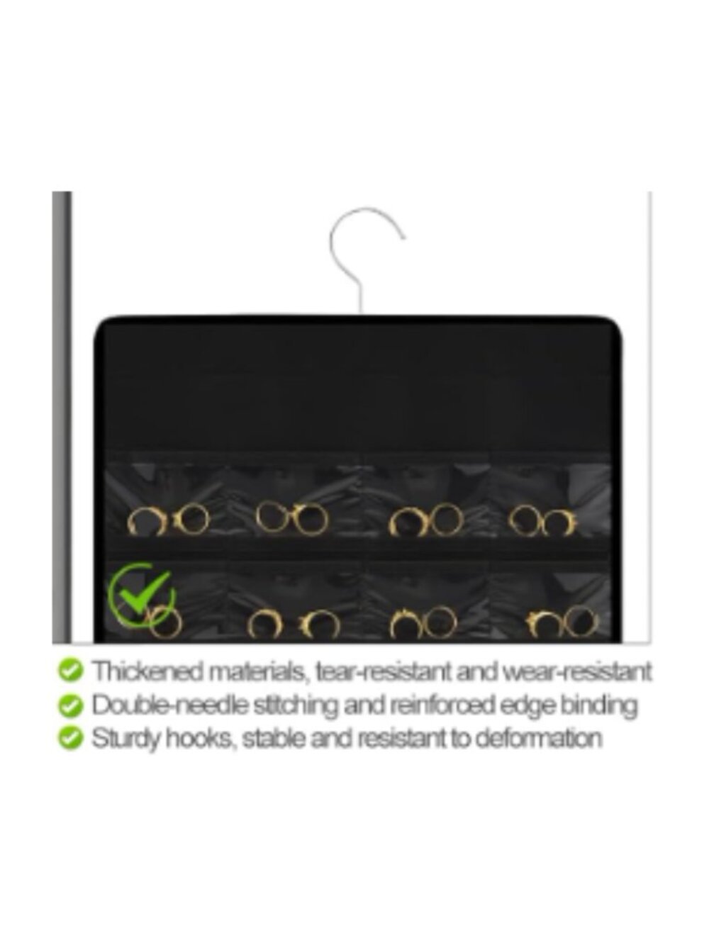 Large Hanging Jewelry Organizer 43 Multi-Size Pockets 8 Loops Double-Sided NEW - Picture 5 of 9